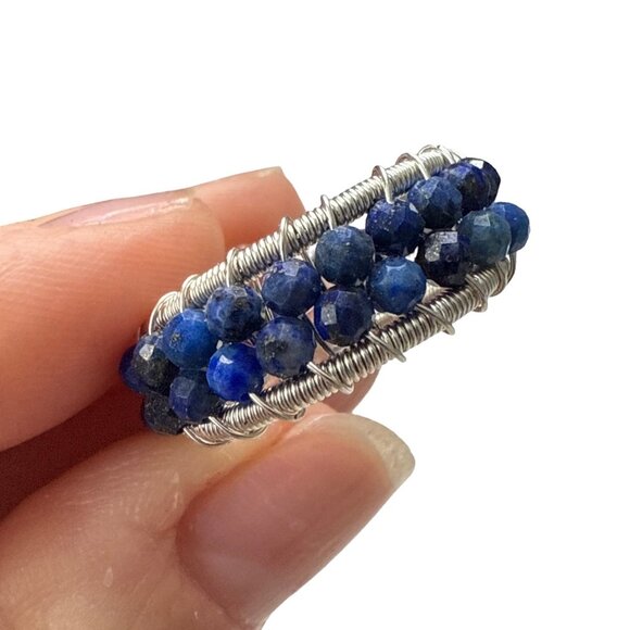 **SOLD**Lapis Lazuli Blue faceted beaded ring gemstone jewelry silver wire - Picture 3 of 8